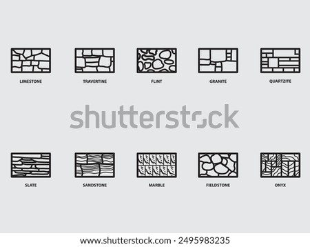 type of natural stone wall exterior outline icon collections.wall construction material consist of natural stone vector symbol