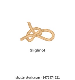 Type of nautical or marine node slighnot knot for rope with a loop. Rope with loop for web design. Type of noose nautical knot, isolated vector marine illustration on white background.