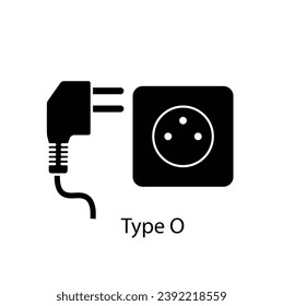 Type O plug and socket vector in silhouette style isolated on a white background. Outlet plug icon.