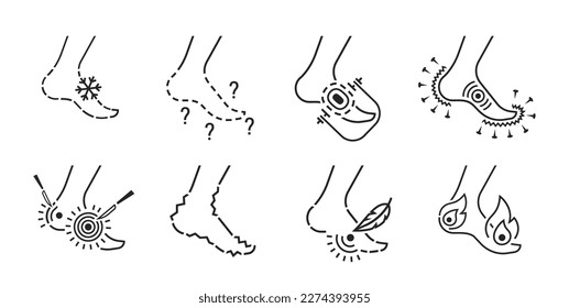 Type of pain, angriness signs. Editable vector illustration in modern outline style isolated on a white background. Medical concept. Symbol, pictogram, icon, logotype element.