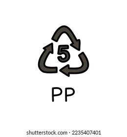 tipo de símbolo de plástico icono de doodle pp, ilustración vectorial