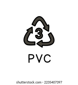type of plastic symbol pvc doodle icon, vector illustration