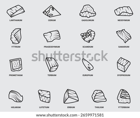 type of rare earth metal raw material outline icon.rare earth mineral thin line symbol illustration isolated on background