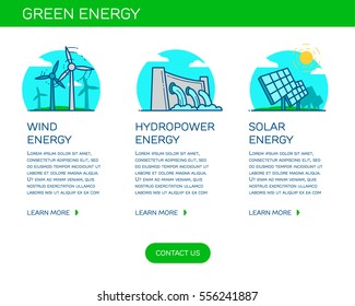 Type of renewable energy info graphics background and elements. there are solar, wind, hydro energy for layout, banner, web design, statistic, brochure template. vector illustration