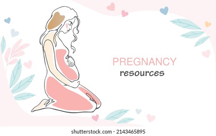 A type of resource for pregnant women. A slender pregnant woman. The sad nature of a pregnant woman. Problematic pregnancy. Tender pregnancy. Flat vector cartoon illustration, silhouette drawn in one 