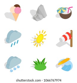 Type of rest icons set. Isometric set of 9 type of rest vector icons for web isolated on white background