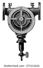 Type of rotary pump with a single axis and four pallets, vintage engraved illustration. Industrial encyclopedia E.-O. Lami - 1875.