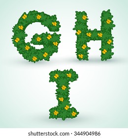 Type set With Green Leaves And Flowers : Vector Illustration