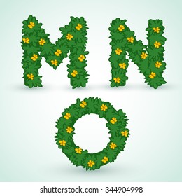 Type set With Green Leaves And Flowers : Vector Illustration