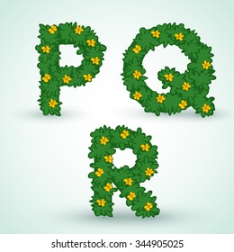 Type set With Green Leaves And Flowers : Vector Illustration