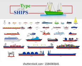 Type of the ships. Big set of the different ship. 