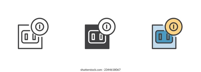 Type A socket power different style icon set. Line, glyph and filled outline colorful version, outline and filled vector sign. Symbol, logo illustration. Vector graphics
