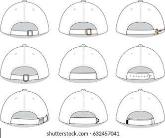 Type Straps Back Closure of Baseball Cap on White Background, Vector File