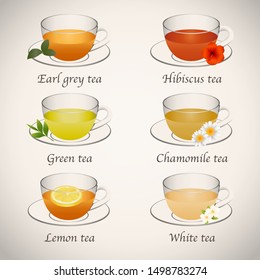 type of tea flavour, earl grey, hibiscus tea, green, chamomile, lemon, white tea.