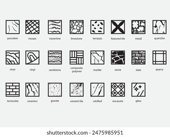 type of tile wall and floor outline icon collections.set of flooring materials pictogram symbol 