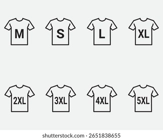 type of T-shirt size outline icons collection.size of tshirt tag label logo design isolated on background