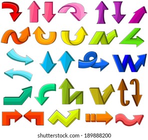 Type of various direction colorful arrow icon sign symbol set in pencil style, create by 3d style vector 