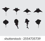 type of various rays fish silhouette.marine life ray vector illustration collection