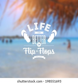 Type vector design - summers greeting sign against a defocused tropical beach background