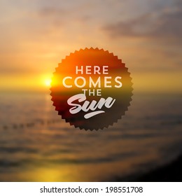 Type vector design - summers greeting sign against a sea sunset defocused background