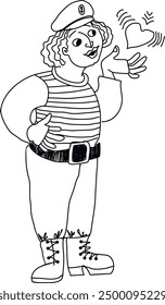 type, vector illustration of a sailor in love. For a postcard, book, website