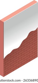 Tipo de reparación de la pared, pared de ladrillo cubierta con masilla, ilustración isométrica