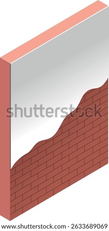 Type of wall repair, brick wall covered with putty, isometric illustration