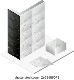 Tipo de reparo de parede, azulejos, ilustração isométrica