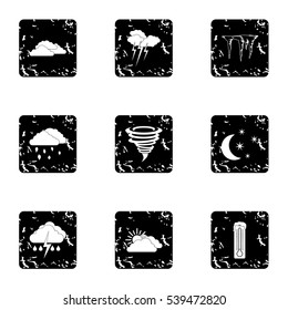 Type of weather icons set. Grunge illustration of 9 type of weather vector icons for web
