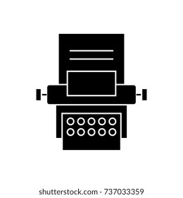type writer icon, vector illustration, black sign on isolated background