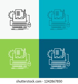 Type Writer, paper, computer, paper, keyboard Icon Over Various Background. Line style design, designed for web and app. Eps 10 vector illustration