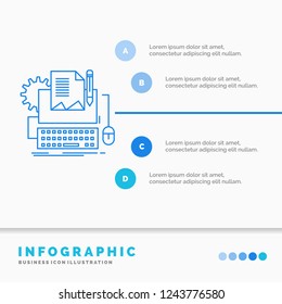 Type Writer, paper, computer, paper, keyboard Infographics Template for Website and Presentation. Line Blue icon infographic style vector illustration