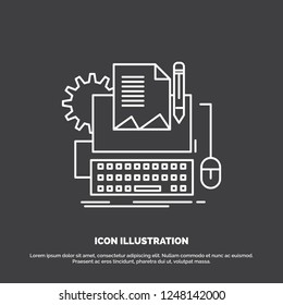 Type Writer, paper, computer, paper, keyboard Icon. Line vector symbol for UI and UX, website or mobile application