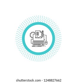 Type Writer, paper, computer, paper, keyboard Line Icon. Vector isolated illustration
