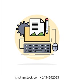 Type Writer, paper, computer, paper, keyboard Flat Color Icon Vector