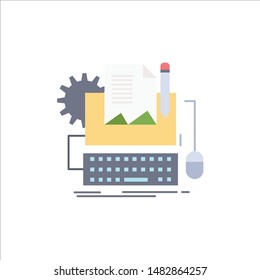 Type Writer, paper, computer, paper, keyboard Flat Color Icon Vector