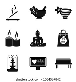 Type of yoga icons set. Simple set of 9 type of yoga vector icons for web isolated on white background
