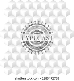 Typecast grey badge with geometric cube white background