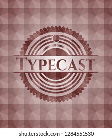 Typecast red seamless emblem with geometric pattern background.