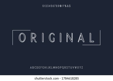 Schriftart mit Schriftzeichen, minimaler Vektorgrafik, Typografie-Design, schwarz-weißer Hintergrund, Name mit Buchstaben und Zahlen