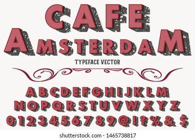 Typeface alphabet Font Script handcrafted handwritten vector label design old style.Shadow Effect.vintage Hand Drawn.Retro Typography.Vector Illustration.
