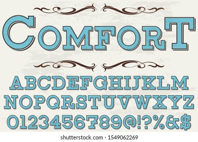 Typeface alphabet Font Script handcrafted handwritten vector comfort .Shadow Effect.vintage Hand Drawn.Retro Typography.Vector Illustration
