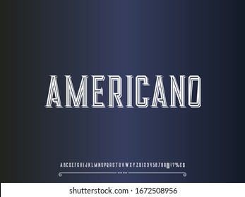 Typeface. alphabet.Font..Shadow Effect.Handcrafted handwritten vector label design old style.vintage Hand Drawn.Retro Typography.Vector Illustration. americano