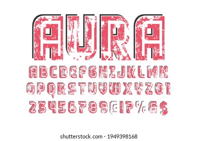 typeface design, alphabet vintage font, red and white vector background