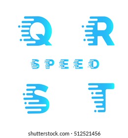 Typeface. Font. Alphabet. Motion effect simple letters Q,R,S,T. Typographic alphabet in a set .  Speed Typeface