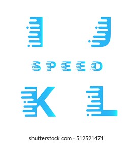 Typeface. Font. Alphabet. Motion effect simple letters I,J,K,L. Typographic alphabet in a set.
 Speed Typeface 