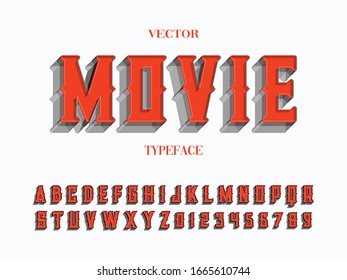 Typeface font alphabet.Script with Shadow Effect. Retro Typography.Vector Illustration.named movie