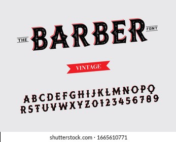 Typeface font alphabet.Script with Shadow Effect. Retro Typography.Vector Illustration. name barber
