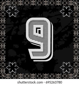 typeface font vintage alphabet and monogram floral lettering label design named 9