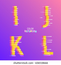 Typeface with glitch effect. Font with chromatic aberartion color effect